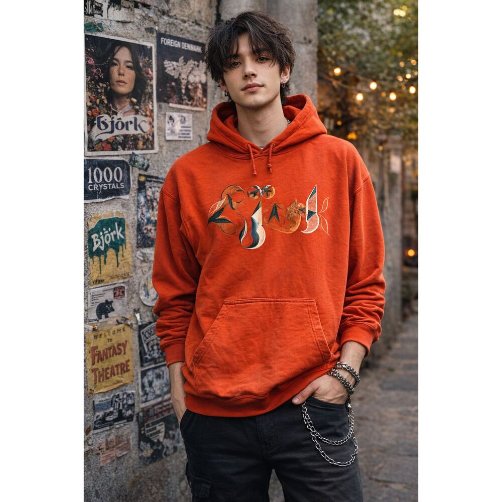 Bjork Orange Cornucopia Tour Pullover Hoodie Sweatshirt Top  Adult Size Large